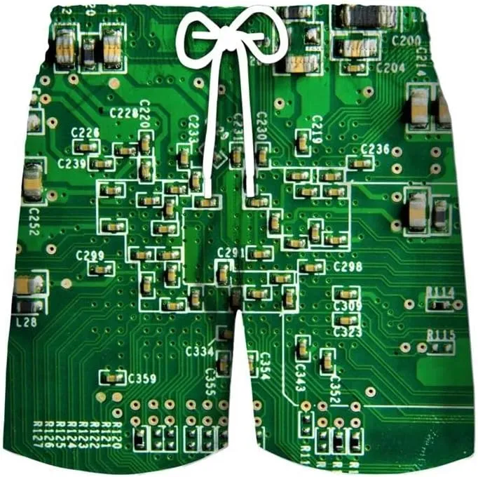 Circuit Board Graphic Shorts Pants Men Summer Beach Shorts 3D Printing Swimsuit Gym Surf Swim Trunks
