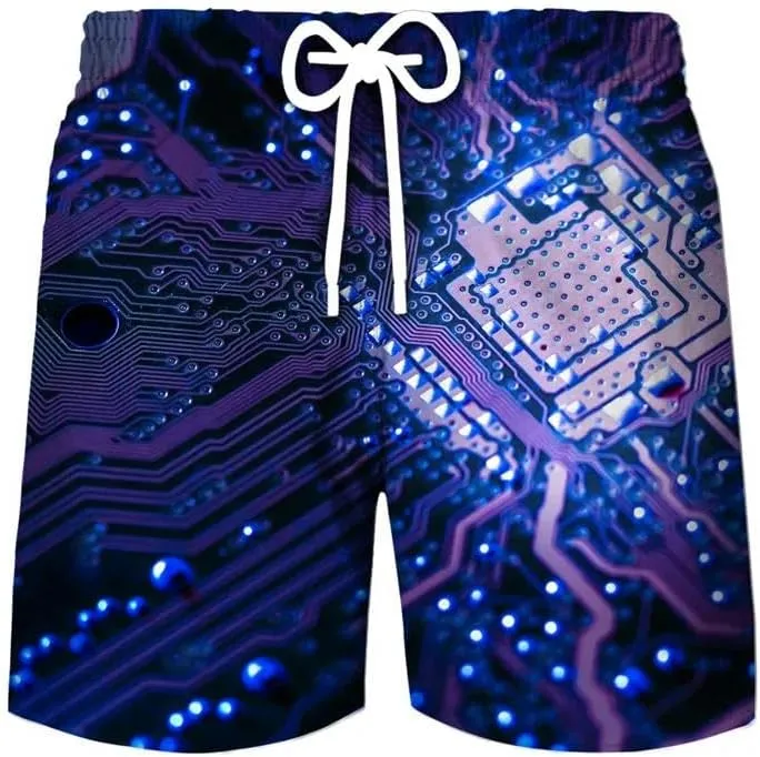Circuit Board Graphic Shorts Pants Men Summer Beach Shorts 3D Printing Swimsuit Gym Surf Swim Trunks