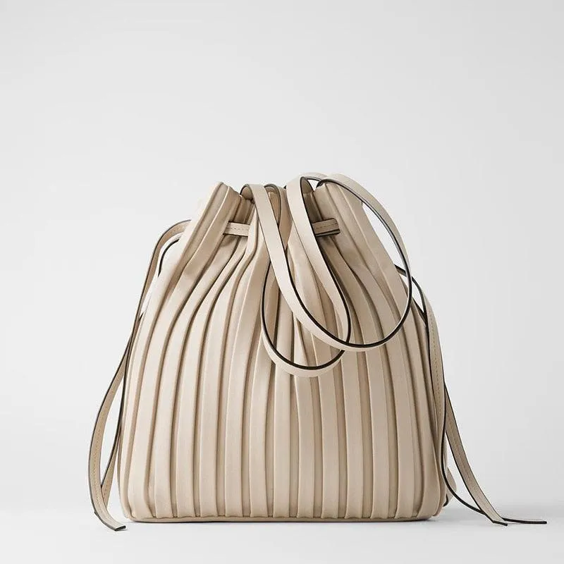 Classic Pleated Bucket Tote Bag