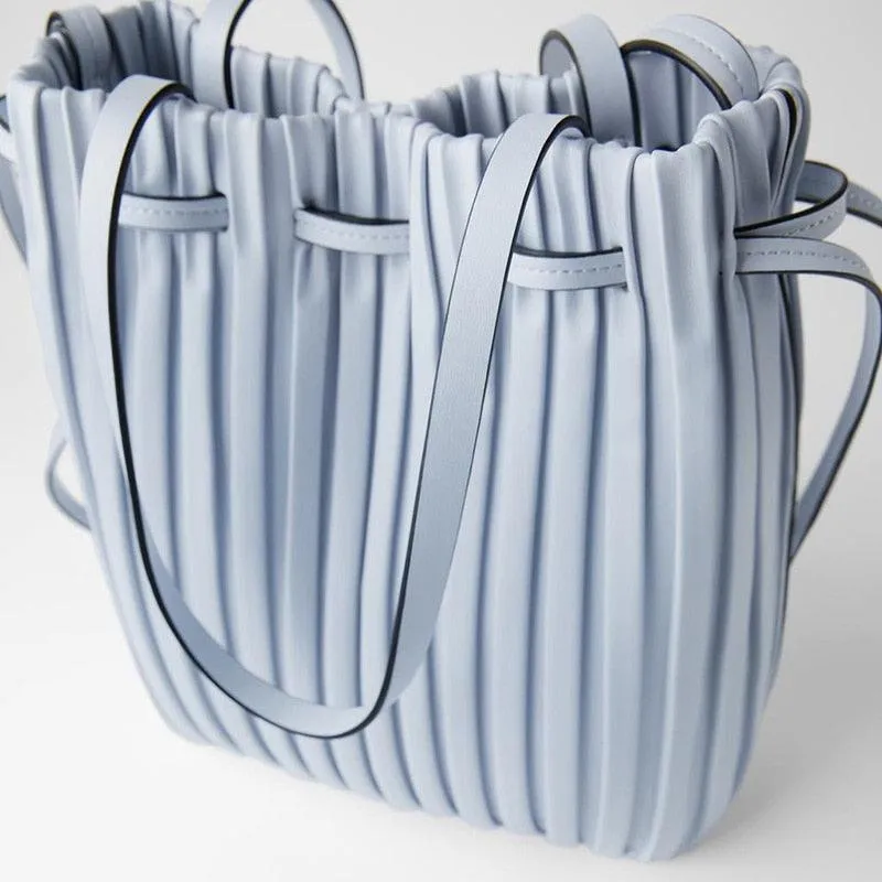 Classic Pleated Bucket Tote Bag