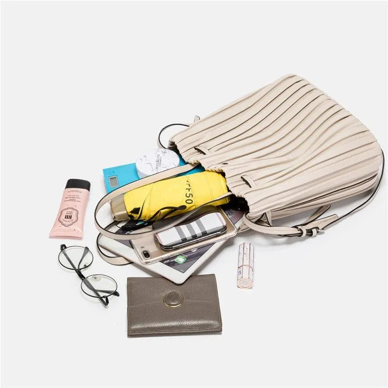 Classic Pleated Bucket Tote Bag