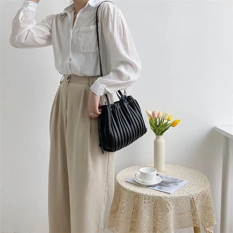 Classic Pleated Bucket Tote Bag