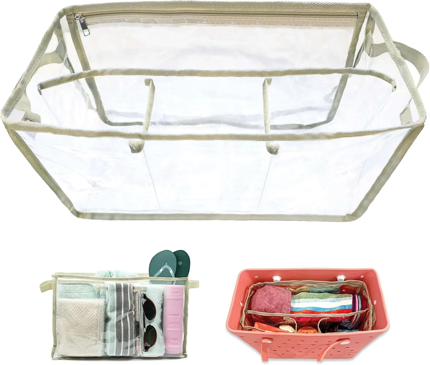 Clear Bag Organizer - Ideal for XL Bogg Bag Accessories, Waterproof Rubber Tote, Perfect for Tote Bag Organizer Insert & Pool Essentials, Transparent Bag Organizer and Divider.