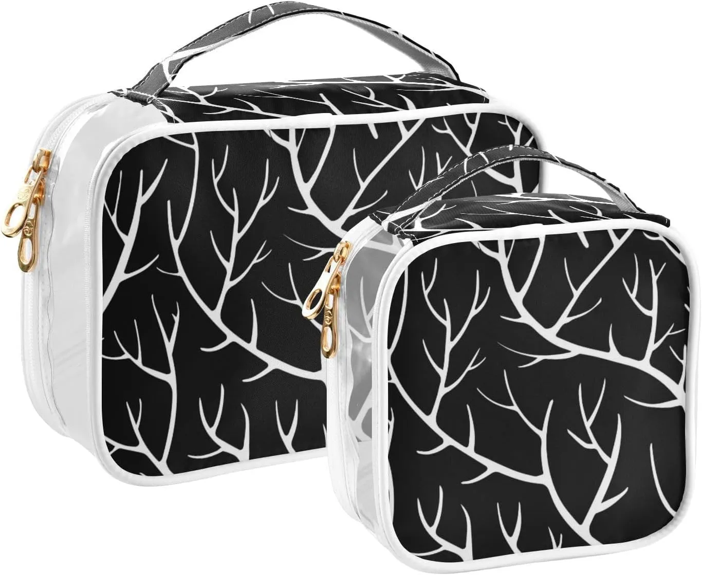 Clear Makeup Bag Clear Travel Toiletry Bag with Zipper Waterproof Clear Organizer Bags Transparent Cosmetic Bag Pouch for Traveling Women Girls 2Pack,Black Branches