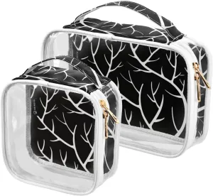 Clear Makeup Bag Clear Travel Toiletry Bag with Zipper Waterproof Clear Organizer Bags Transparent Cosmetic Bag Pouch for Traveling Women Girls 2Pack,Black Branches