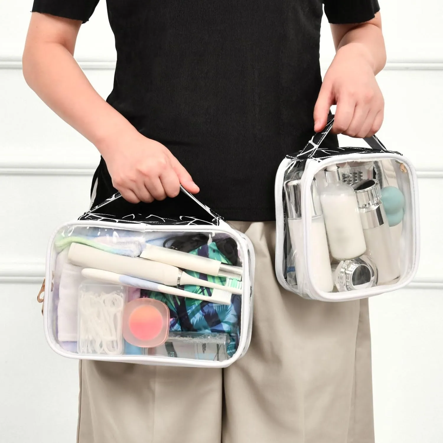 Clear Makeup Bag Clear Travel Toiletry Bag with Zipper Waterproof Clear Organizer Bags Transparent Cosmetic Bag Pouch for Traveling Women Girls 2Pack,Black Branches