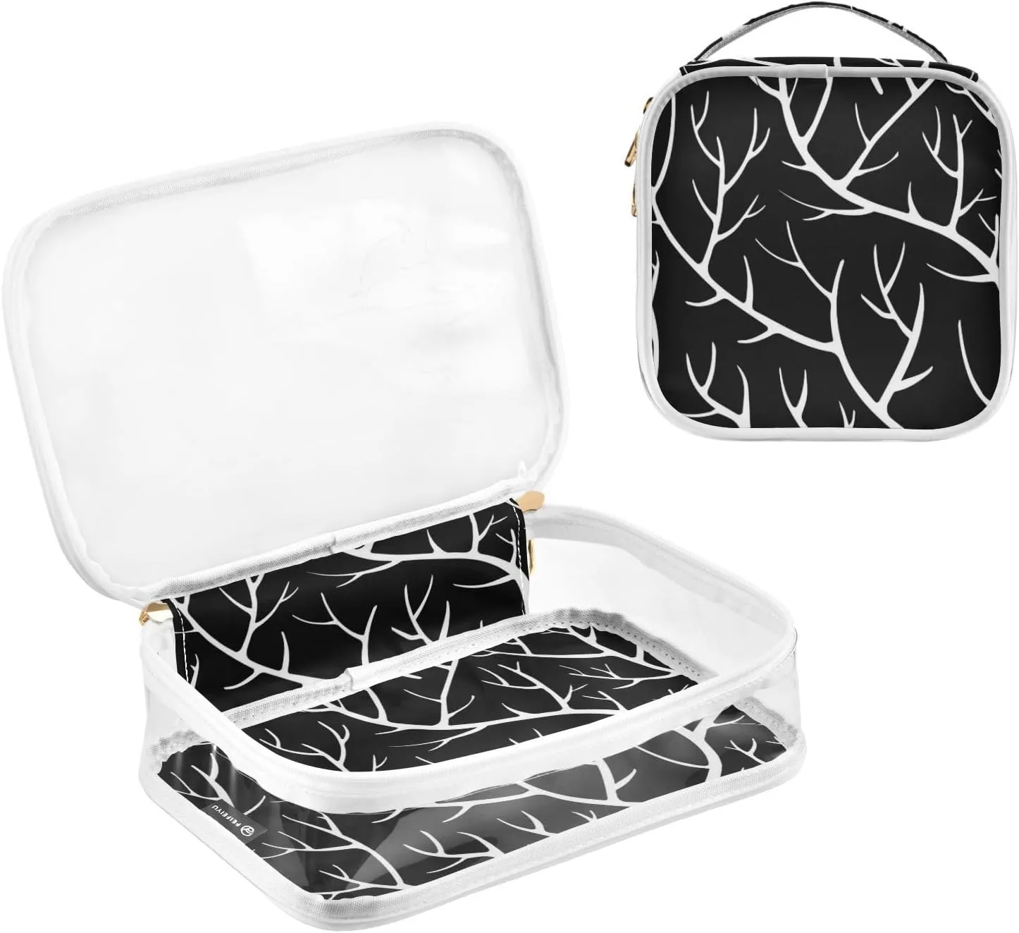Clear Makeup Bag Clear Travel Toiletry Bag with Zipper Waterproof Clear Organizer Bags Transparent Cosmetic Bag Pouch for Traveling Women Girls 2Pack,Black Branches