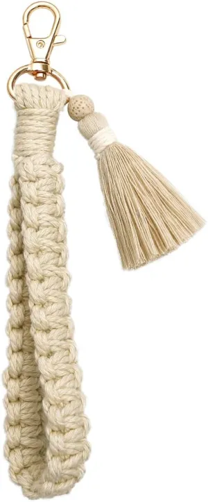 COLORFUL BLING Boho Macrame Wristlet Keychain Handmade Tassel Keychain Bracelet Keyring Holder Wrist Lanyard for Handbag