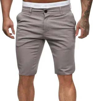 Compression Shorts Men Botton Dowm Slim Fit Shorts Skinny Chino Short Tapered Leg Stretch Sgorts with Pocket