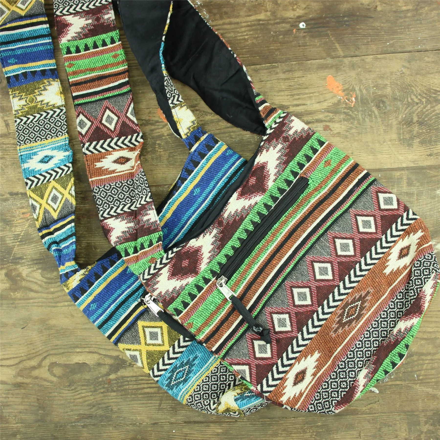 Cotton Canvas Sling Shoulder Bag - Aztec Green