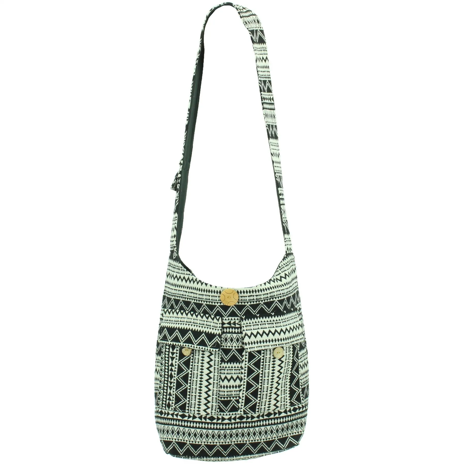 Cotton Canvas Sling Shoulder Bag - Black