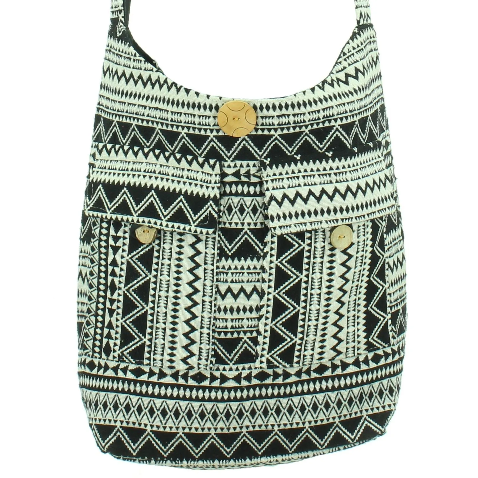 Cotton Canvas Sling Shoulder Bag - Black