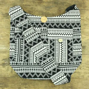Cotton Canvas Sling Shoulder Bag - Black