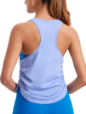 CRZ YOGA Pima Cotton Women Racerback Sleeveless Workout Tops Crew Neck Ruched Side Tanks Athletic Casual Loose Shirts
