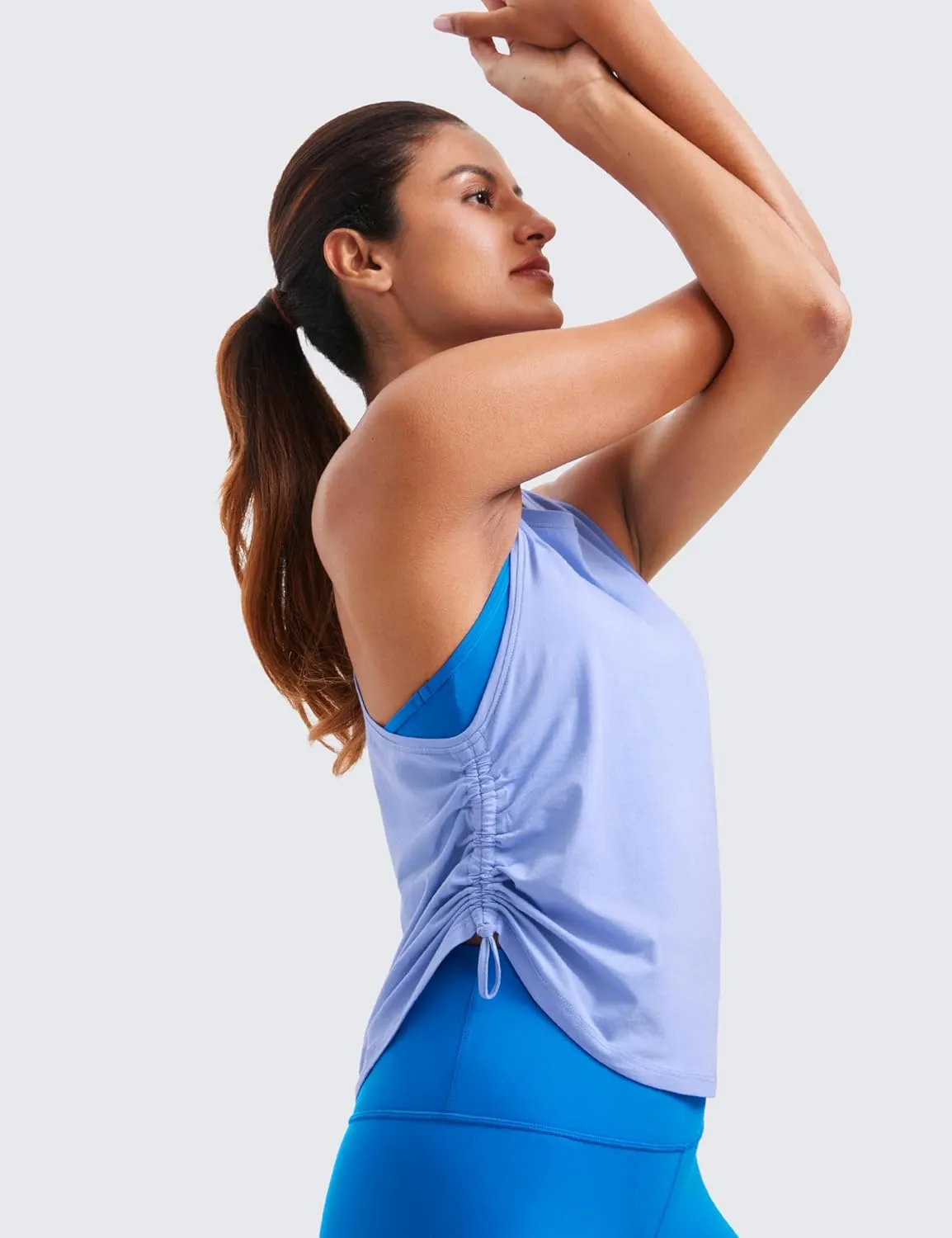 CRZ YOGA Pima Cotton Women Racerback Sleeveless Workout Tops Crew Neck Ruched Side Tanks Athletic Casual Loose Shirts