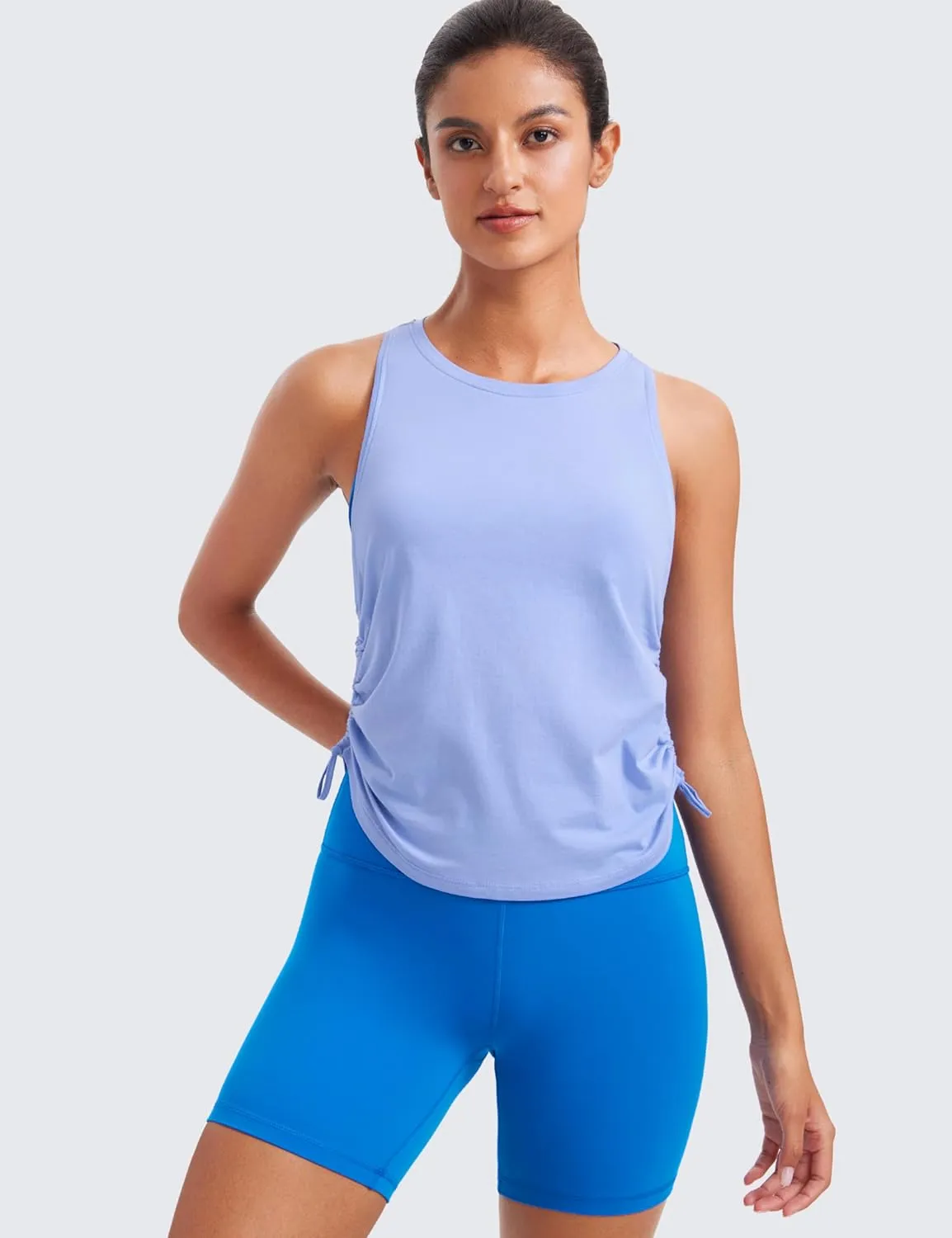 CRZ YOGA Pima Cotton Women Racerback Sleeveless Workout Tops Crew Neck Ruched Side Tanks Athletic Casual Loose Shirts