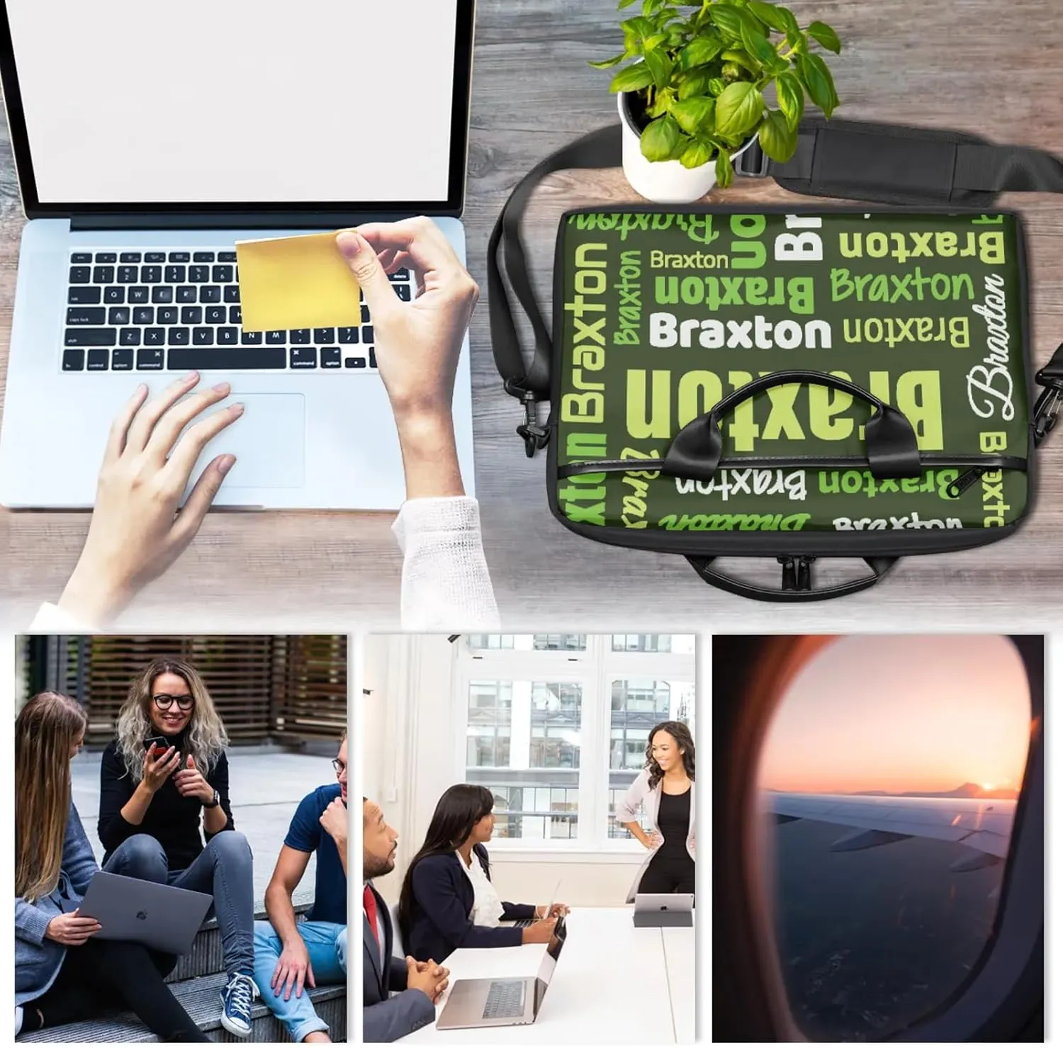 Custom Laptop Shoulder Bags with Name Personalized Laptop Bags with Multi-Pockets