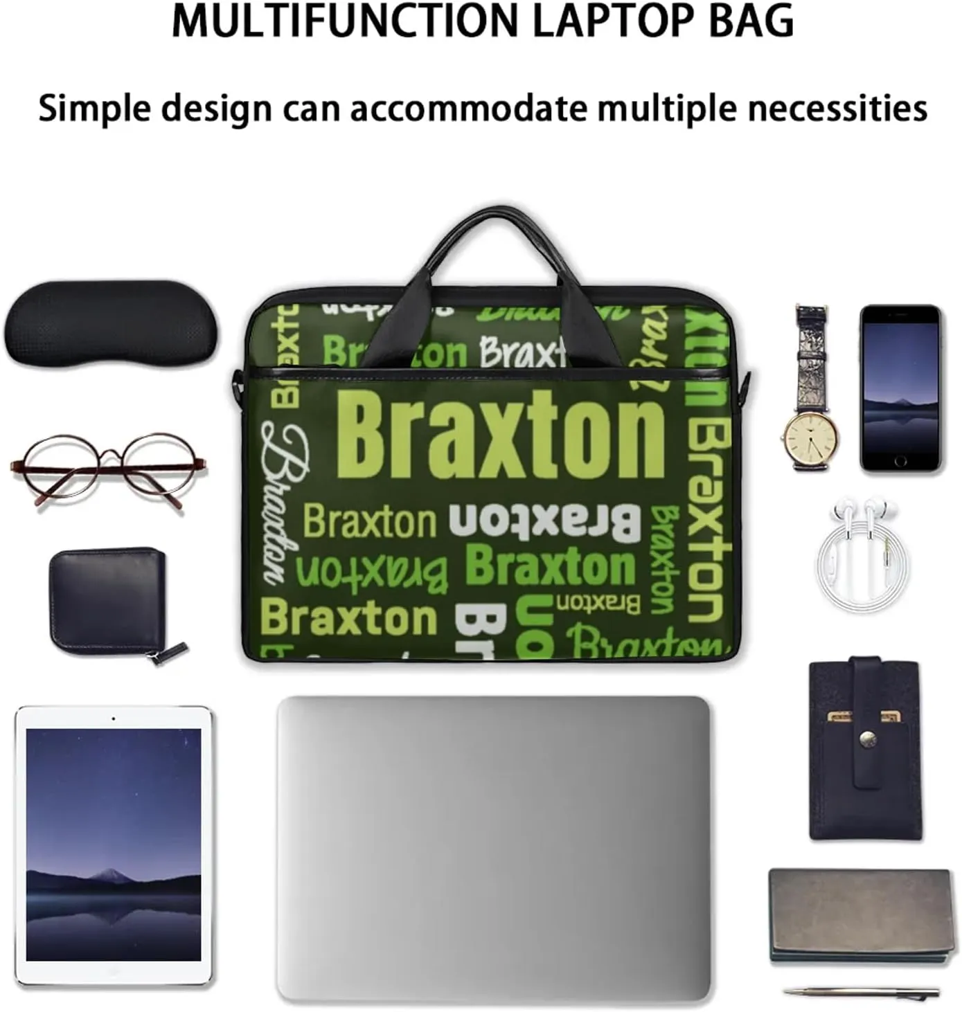 Custom Laptop Shoulder Bags with Name Personalized Laptop Bags with Multi-Pockets