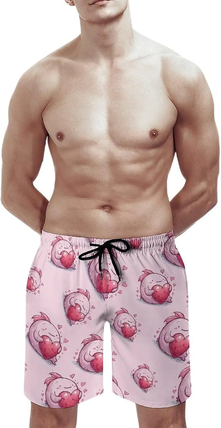 Cute Blobfish Hearts Men's Swim Trunks Quick Dry Board Shorts Breathable Summer Beach Shorts Bathing Suits