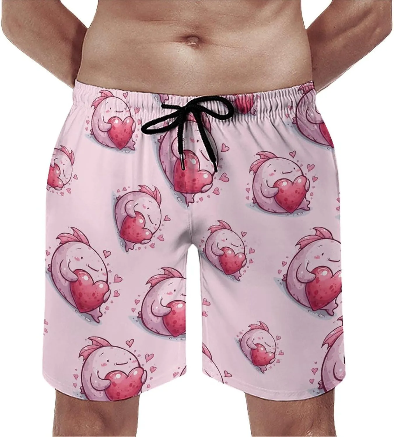 Cute Blobfish Hearts Men's Swim Trunks Quick Dry Board Shorts Breathable Summer Beach Shorts Bathing Suits