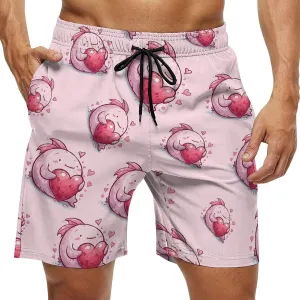 Cute Blobfish Hearts Men's Swim Trunks Quick Dry Board Shorts Breathable Summer Beach Shorts Bathing Suits