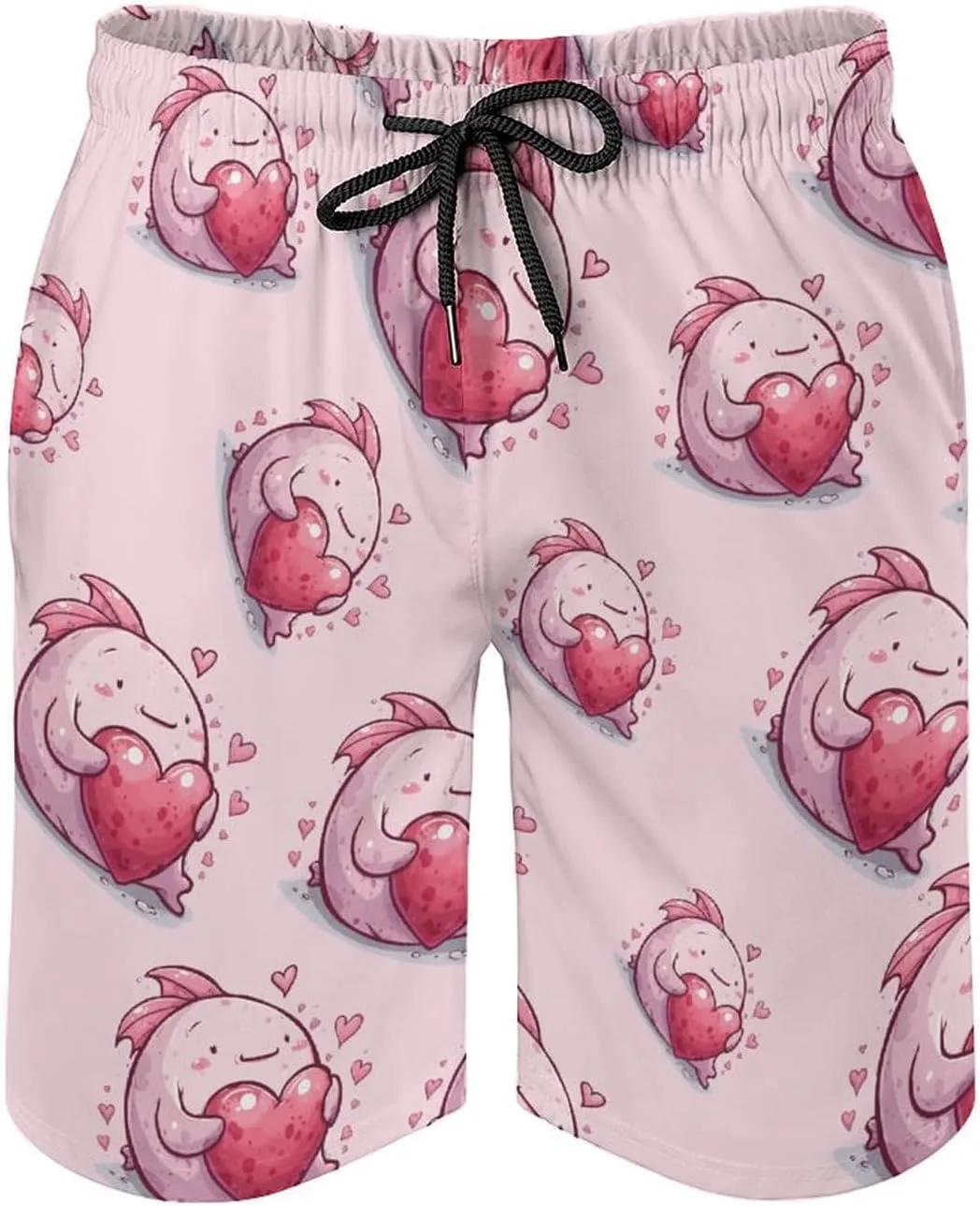 Cute Blobfish Hearts Men's Swim Trunks Quick Dry Board Shorts Breathable Summer Beach Shorts Bathing Suits
