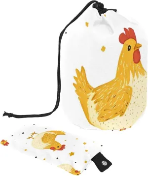 Cute Fun Yellow Chicken 9 Travel Cosmetic Bags Makeup Bag for Women, Foldable Drawstring Travel Cosmetic Bags, Portable Toiletry Bucket Bag