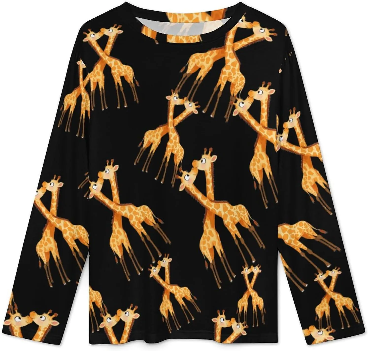 Cute Giraffe Couple Women's Pajama Set Long Sleeve T-shirts Top & Pant Comfort Sleepwear Loungewear