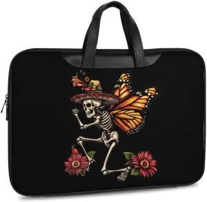 Day of The Dead Skull Skeleton Monarch Butterfly Laptop Tote Bag Waterproof Computer Carrying Case Business Office Briefcase