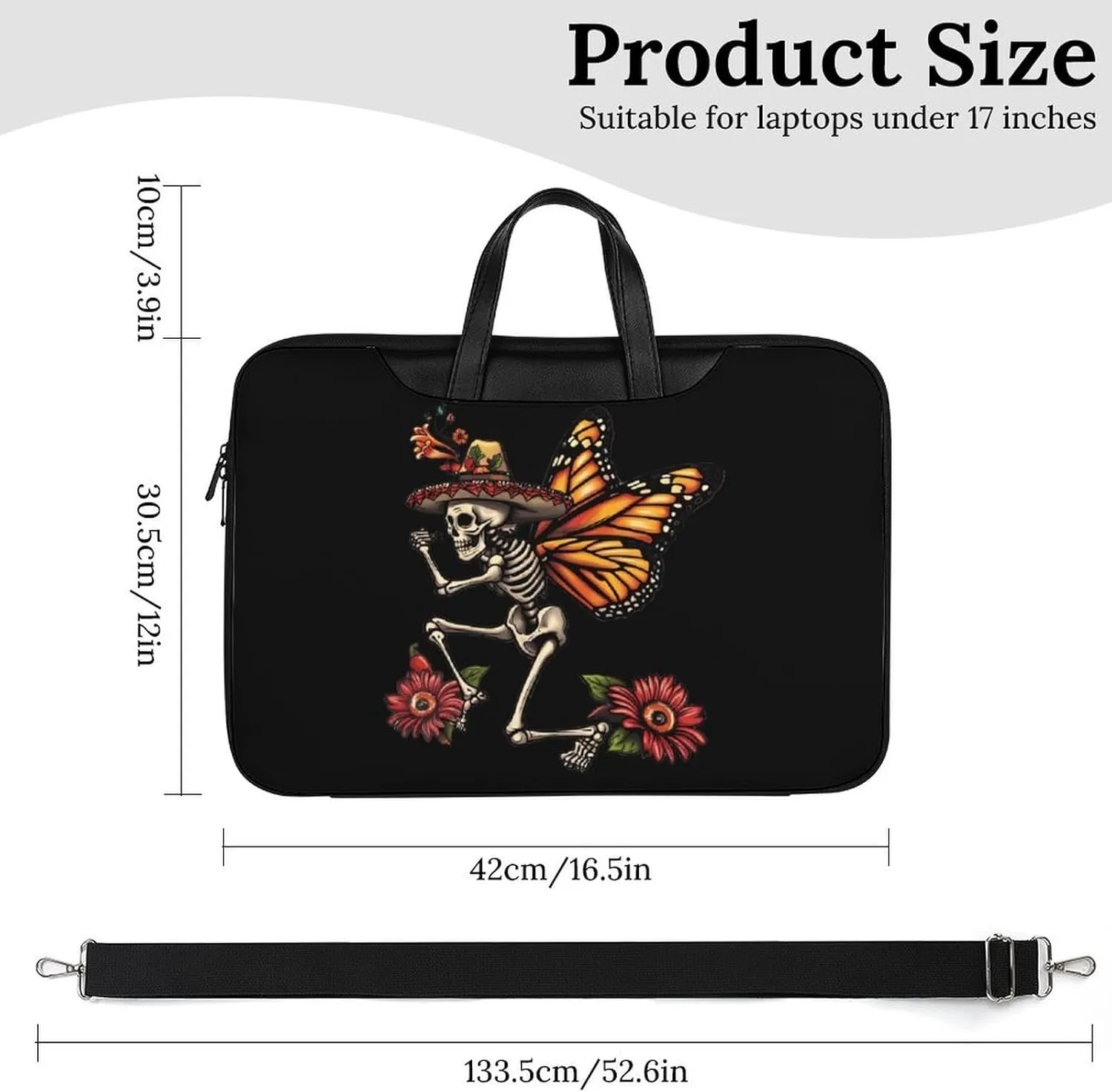 Day of The Dead Skull Skeleton Monarch Butterfly Laptop Tote Bag Waterproof Computer Carrying Case Business Office Briefcase