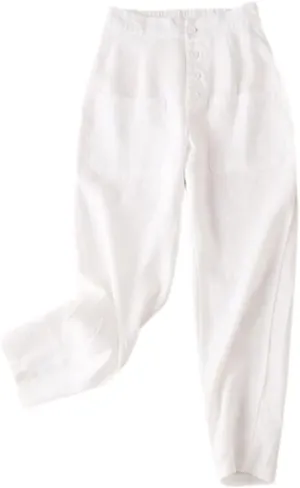 Disimlarl Cotton Linen Pants Women Solid Color Harem Pants Elastic Waist Loose Casual Linen Trousers