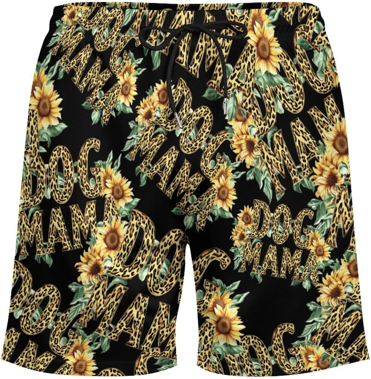 Dog Lover Mama Casual Beach Shorts for Men Elastic Waist Drawstring Swim Shorts With Compression Liner