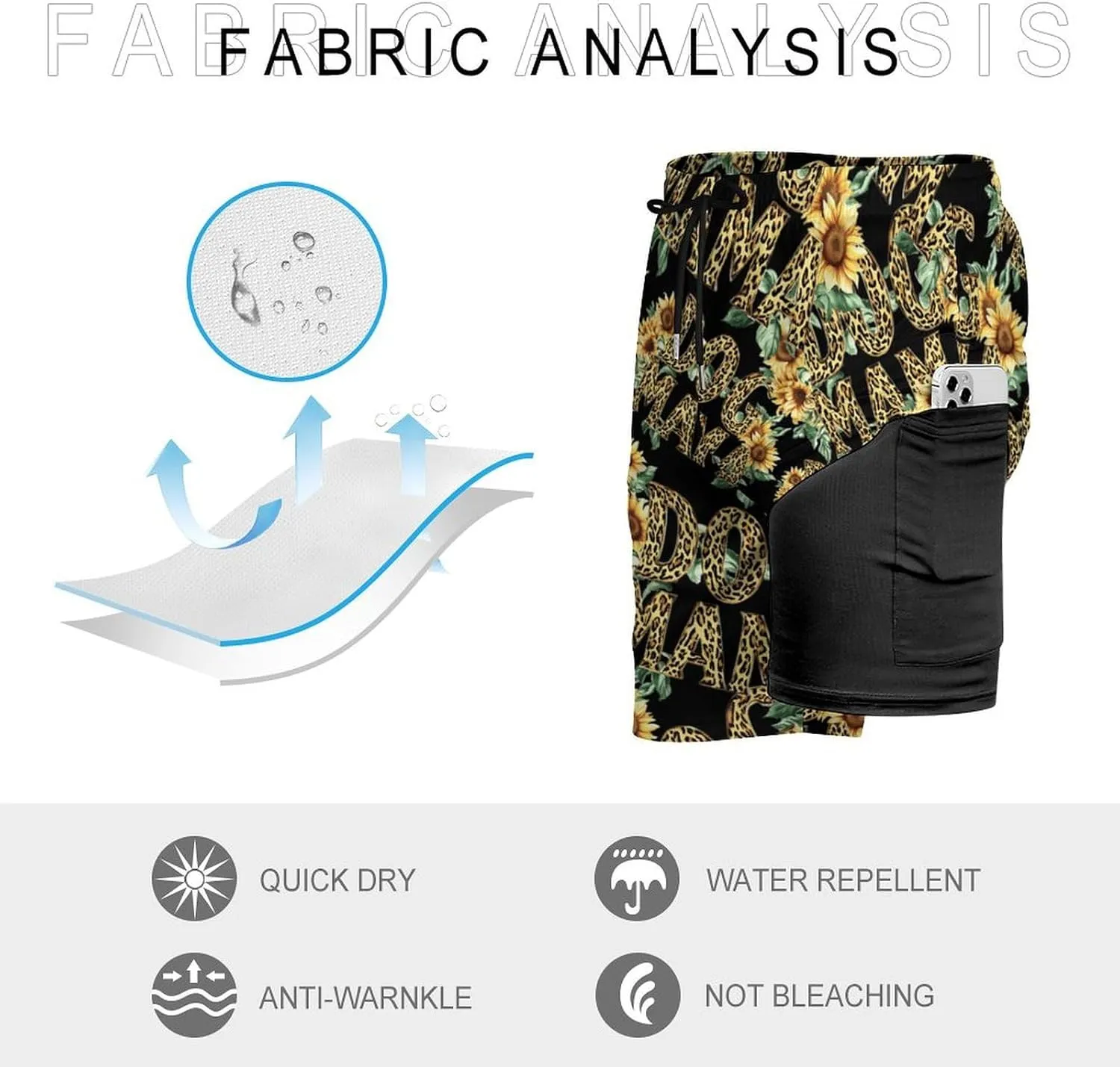 Dog Lover Mama Casual Beach Shorts for Men Elastic Waist Drawstring Swim Shorts With Compression Liner