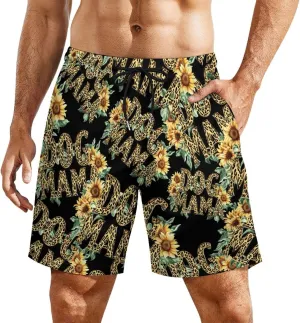 Dog Lover Mama Casual Beach Shorts for Men Elastic Waist Drawstring Swim Shorts With Compression Liner
