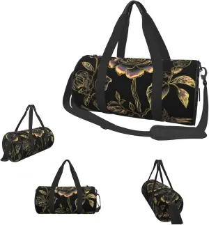 Duffle Bags Black and gold flowers Gym Bag for Men Women Waterproof Travel Duffle Bags Convertible Carry on Garment Bag for Travel Sports