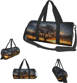 Duffle Bags Black and White Tree at Gold Sunset Gym Bag for Men Women Waterproof Travel Duffle Bags Convertible Carry on Garment Bag for Travel Sports