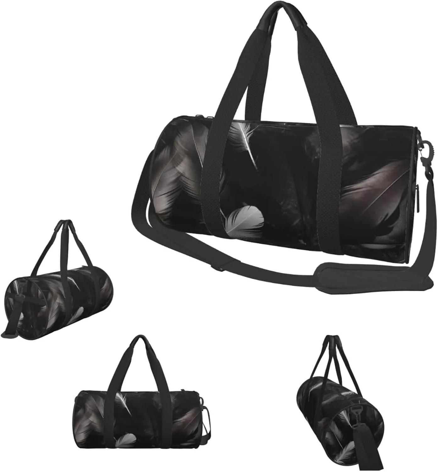 Duffle Bags Black feather background Gym Bag for Men Women Waterproof Travel Duffle Bags Convertible Carry on Garment Bag for Travel Sports