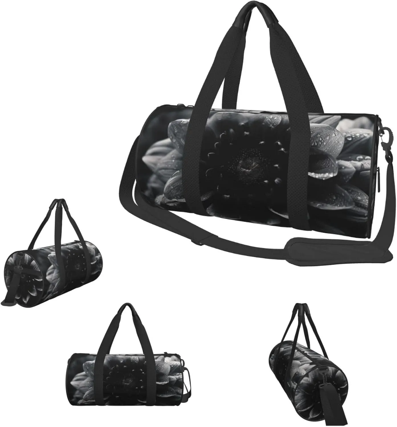 Duffle Bags Black flower Gym Bag for Men Women Waterproof Travel Duffle Bags Convertible Carry on Garment Bag for Travel Sports
