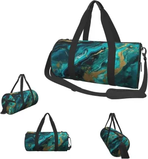 Duffle Bags Turquoise Blue Gold Marble Gym Bag for Men Women Waterproof Travel Duffle Bags Convertible Carry on Garment Bag for Travel Sports