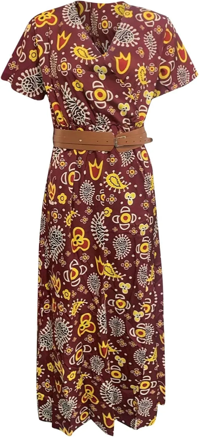 Eduavar Summer Dresses for Women 2024, Boho Dresses for Women 2024 Floral Print Long Dress Sexy V Neck Short Sleeveless Dress