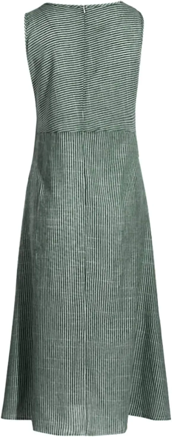 Eduavar Summer Dresses for Women 2024, Linen Dresses for Women 2024Italy Cotton Linen Dress Crewneck Sleeveless Flowy Dress
