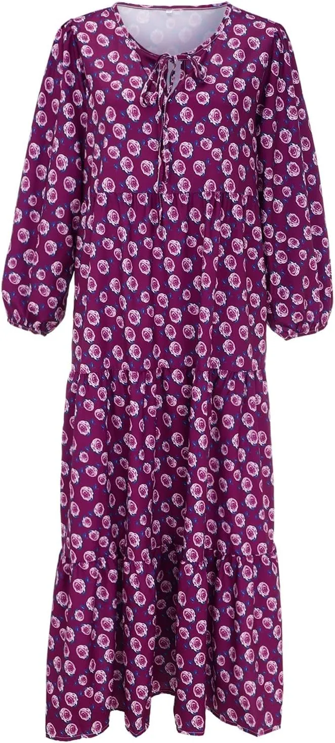 Eduavar Summer Dresses for Women 2024, Maxi Dress for Women Summer Boho Flowy Long Dress Short Sleeve Loose Fit Dress