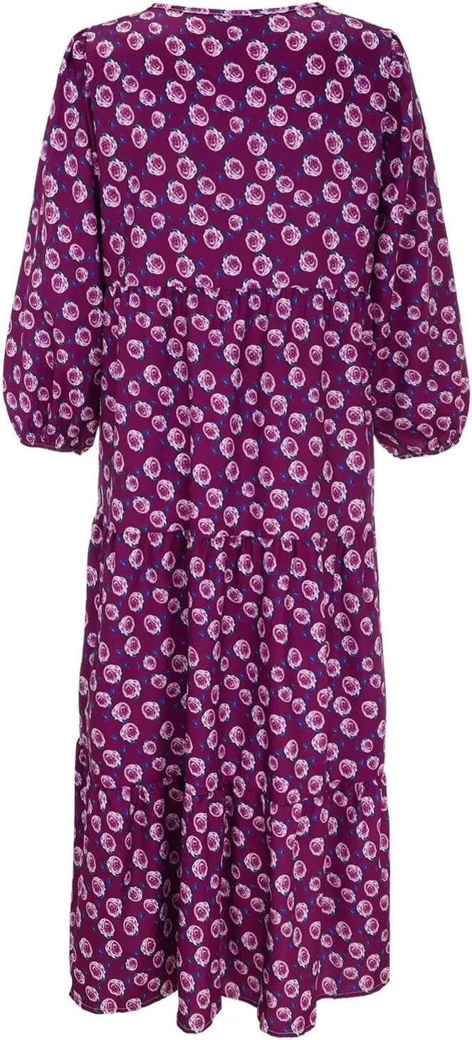 Eduavar Summer Dresses for Women 2024, Maxi Dress for Women Summer Boho Flowy Long Dress Short Sleeve Loose Fit Dress