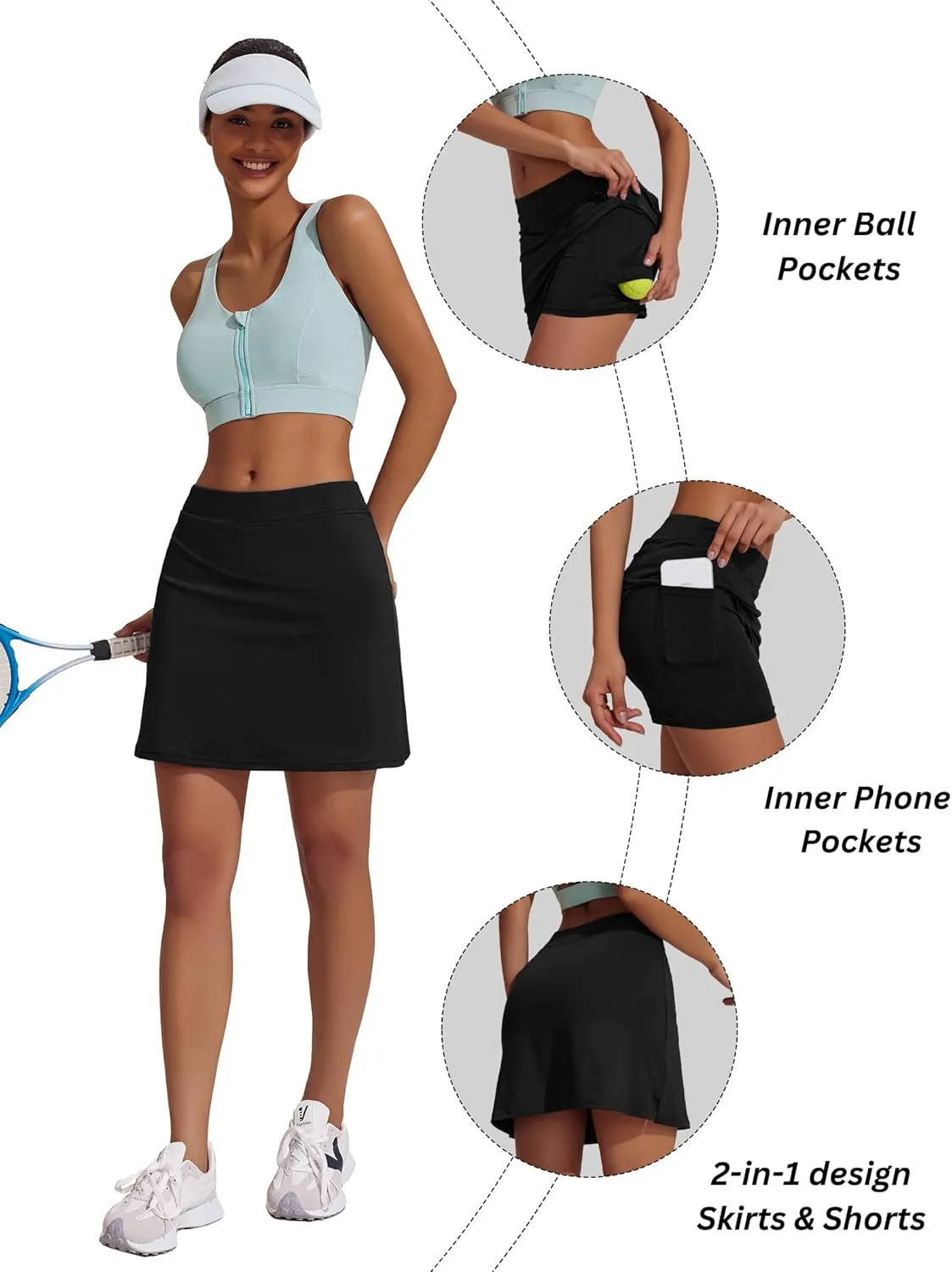 Ekouaer Golf Skorts for Woman High Waisted Active Skort Lightweight Tennis Skirt with 2 Pockets Workout Pickleball Sports