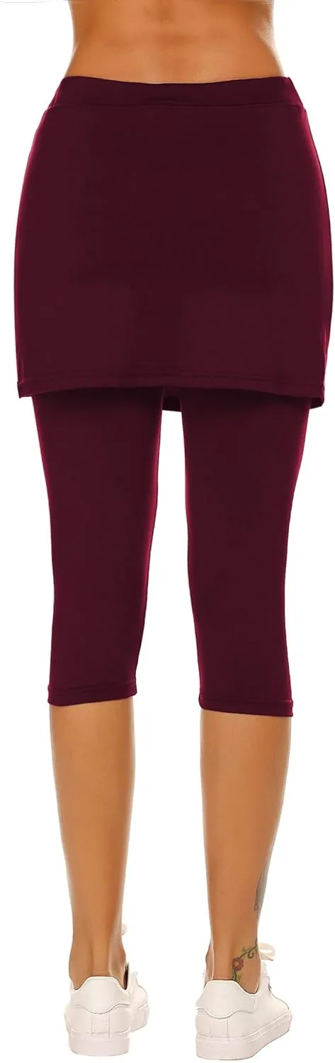 Ekouaer Skirted Leggings for Women Tennis Golf Skorts Capris Gym Yoga Legging with Skirts