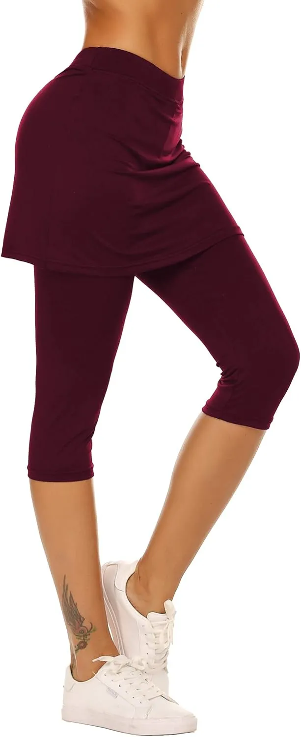Ekouaer Skirted Leggings for Women Tennis Golf Skorts Capris Gym Yoga Legging with Skirts