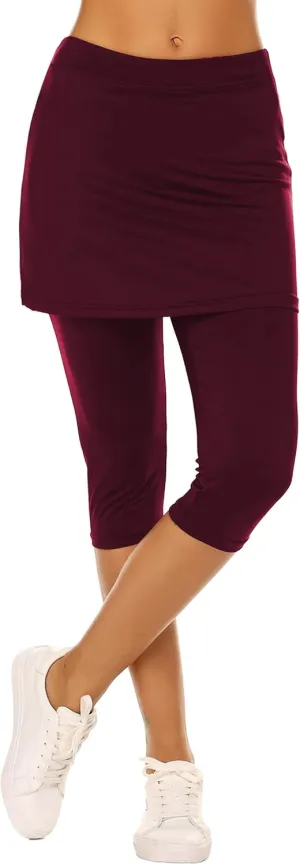 Ekouaer Skirted Leggings for Women Tennis Golf Skorts Capris Gym Yoga Legging with Skirts