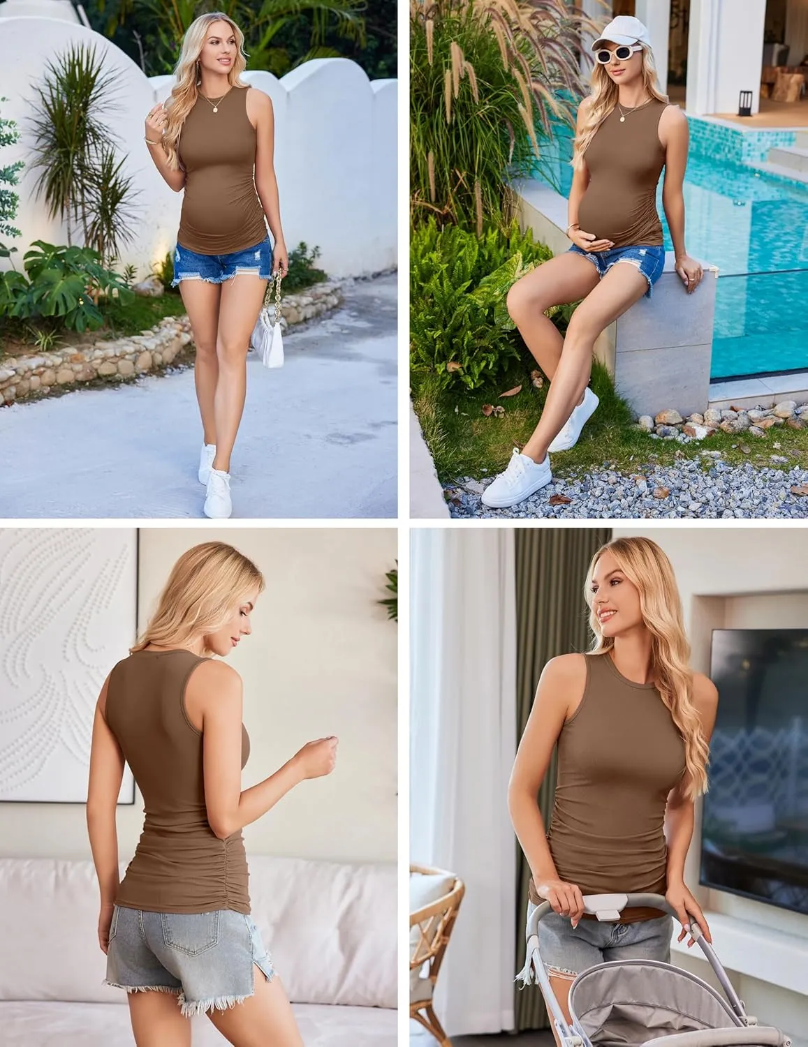 Ekouaer Women Maternity Tank Tops 3 Packs Crew Neck Ribbed Pregnancy Shirts Mama Clothes