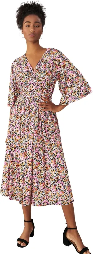 ellos Women's Plus Size Surplice Tie Back Midi Dress