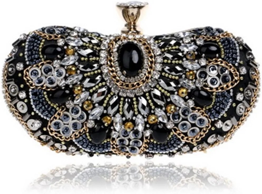 Embroidery Beading Women Evening Bags Handmade Diamonds Clutch Bags Shoulder Chain Handbags Shoulder Bag